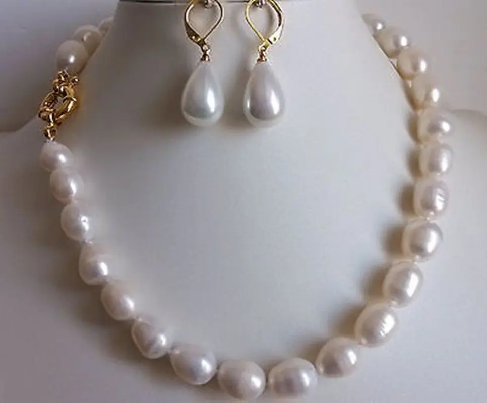 

Hot sale new Style >>>>12-13 mm white pearl necklace & 12 * 18mm Shell Pearl Earring Set