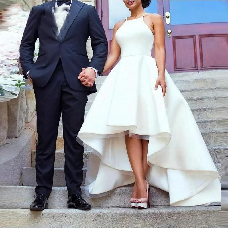 Vestido de noiva para futura esposa, vestido curto branco de marfim ou  marfim, para casamento, frente e trás, 2019 - AliExpress