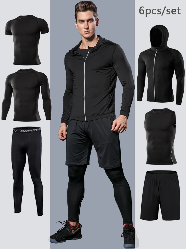 Ropa Deportiva de compresión para hombre, chándal ajustado para correr, conjunto de ropa deportiva gimnasio|Conjuntos running| - AliExpress