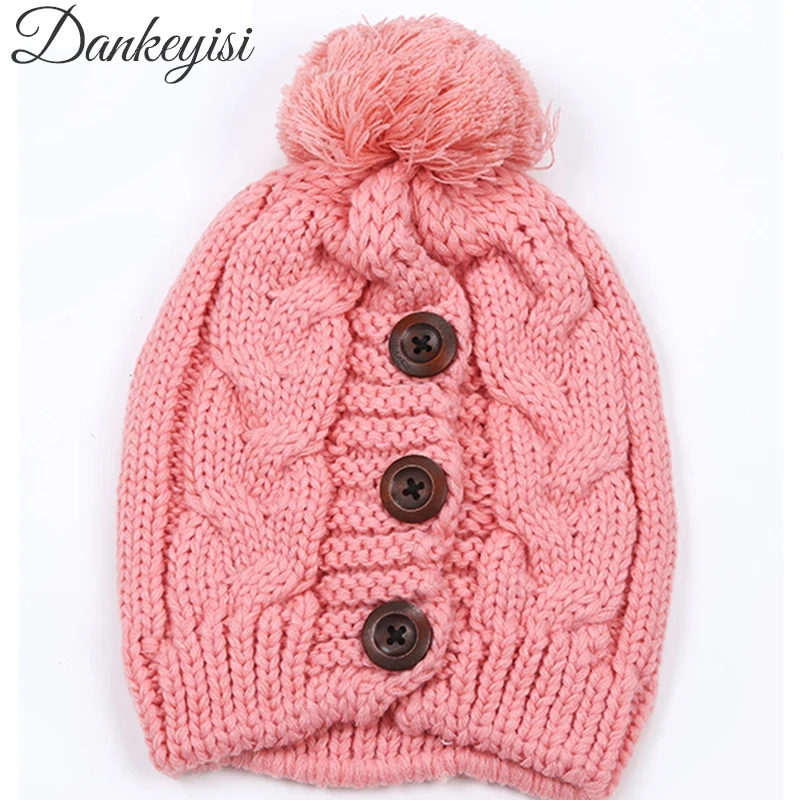 

DANKEYISI Hot Sale Winter Hats for Women Knitted Skullies Beanies Hat Pompons Cap Lady Bonnet Button Female Solid Casual Caps