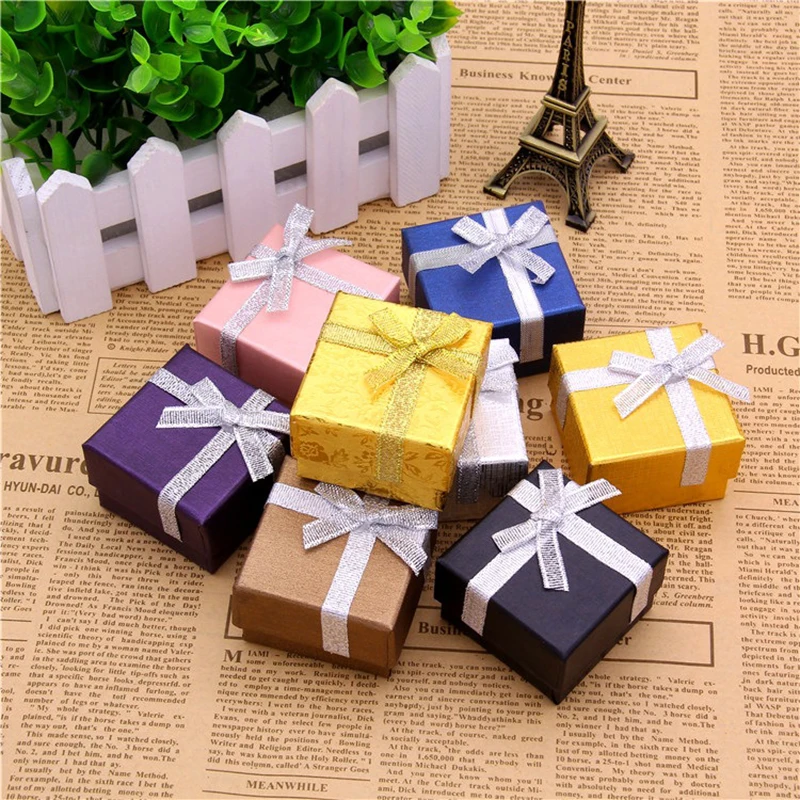 

50*50*30mm Jewelery Box 12pcs Ring Earrings Display Holders Black/Silver Gift Cardboard Boxes Paper Packaging Jewellery Storage