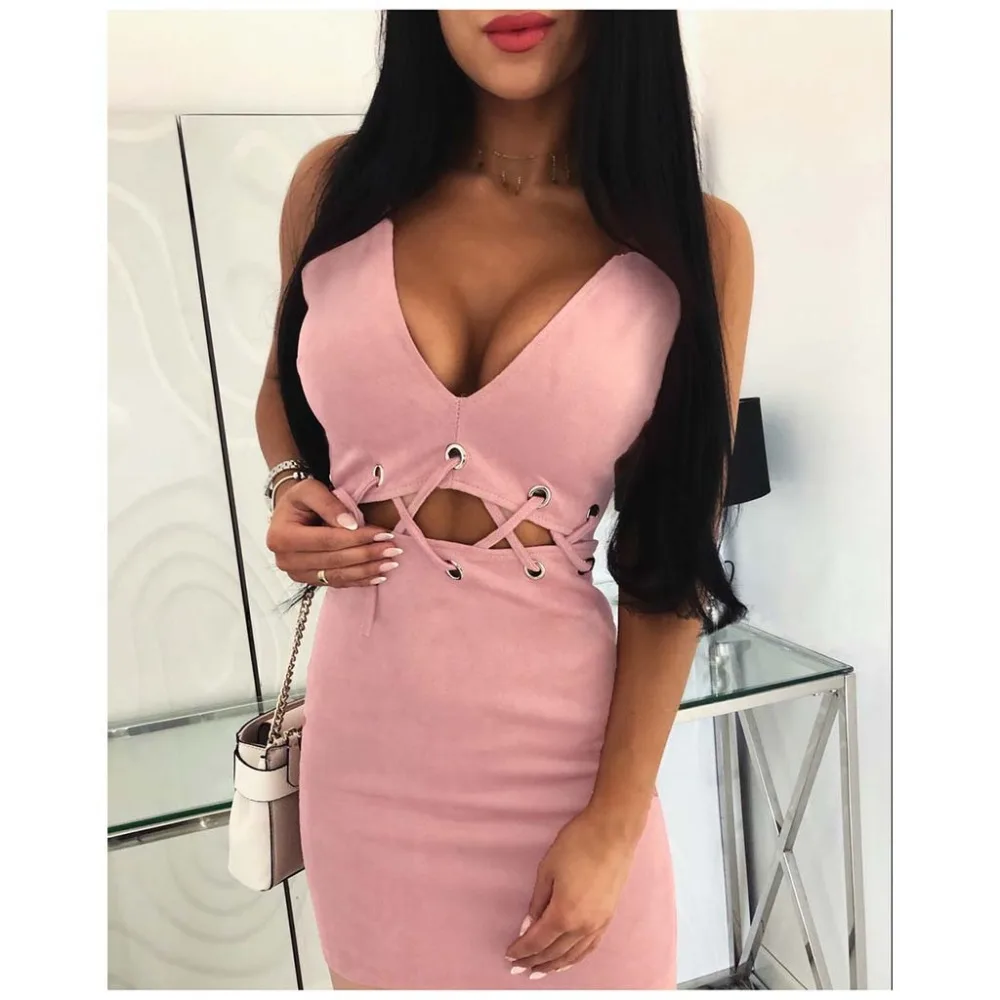 

Sexy Cross Bandage Backless Bodycon Dress Women Sleeveless Halter Summer Dress Print Short Party Casual Mini Dress 2019 hot q60