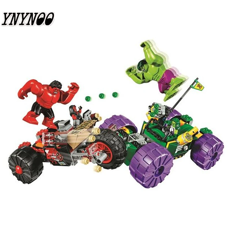 YNYNOO 10675 387pcs Marvel Super Hero Hulk Vs Red Hulk Team Vehicle Bela Building Block Compatible Legoingly 76078 Brick Toy