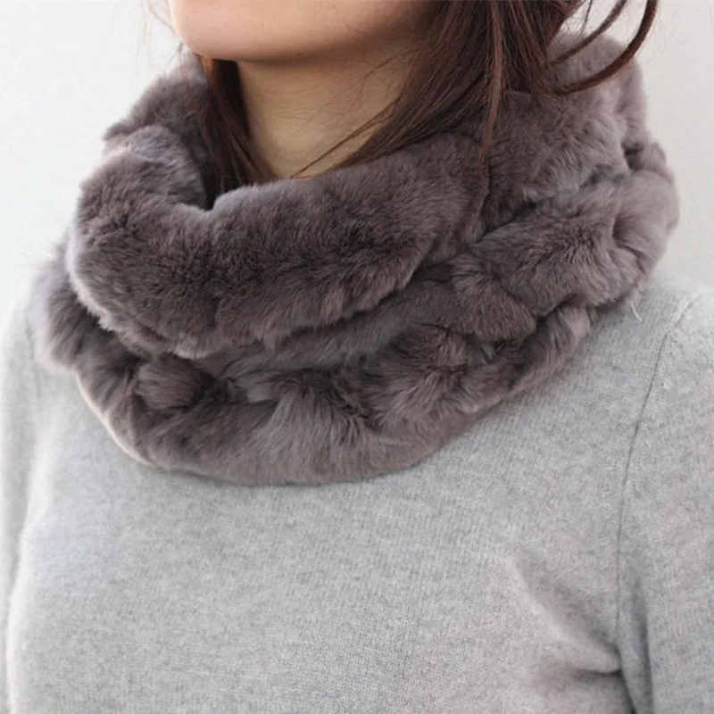 KKFurs Women's Real Rex Rabbit Fur Scarf Top Quality Ladies Fur Scarves Winter Neck Warm Neckerchief S1427 - Цвет: Grey