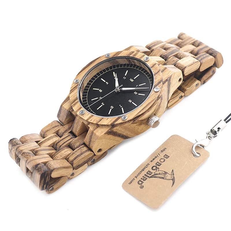 BOBO BIRD N12 Zebra Wood Watch Men Dress Unique Wristwatch With Japanese Movement Cutomized For Gift