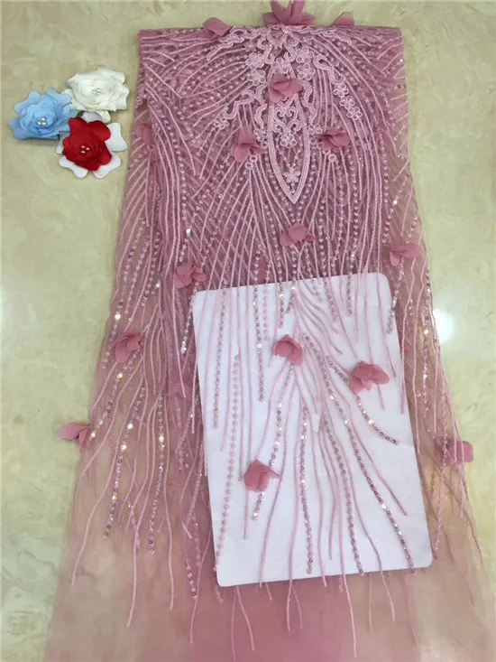 Peach Sequined African Quality George Lace Fabric With Net Blouse Red Color Nigeria Embroidery For Women Wedding Dress | Дом и сад