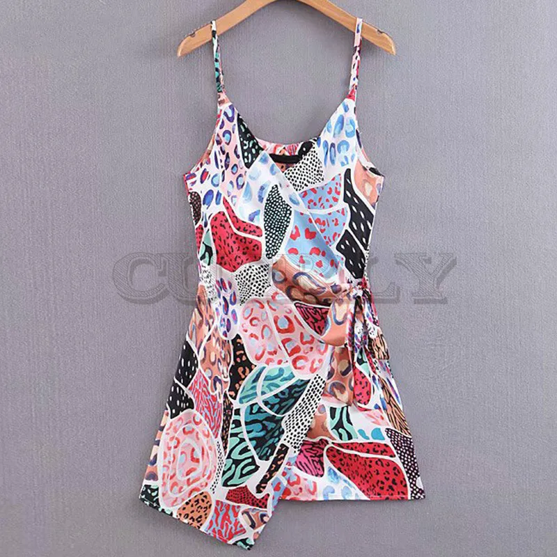 Image Sexy Sling Vintage Print Wrap Boho Dress Women Cross V Neck Sleeveless A line Holiday Summer Beach Dress Short CUERLY