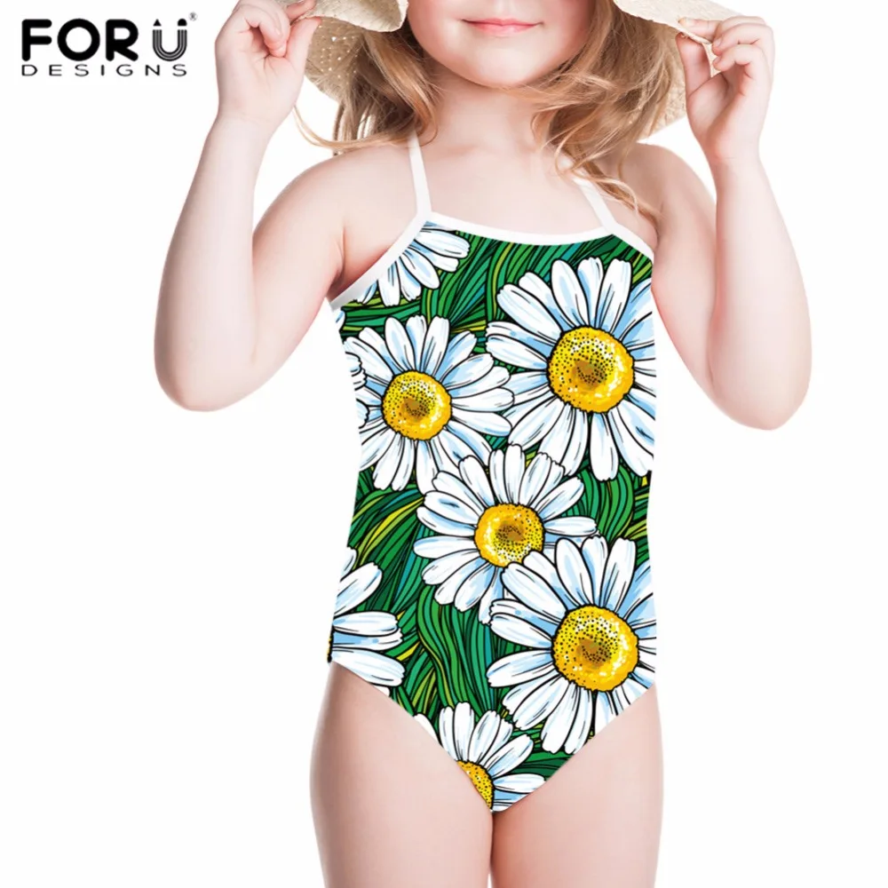 

FORUDESIGNS Children Swimwear Girl Swimsuit One Piece Retro Floral Printed Kids Bathing Suit Baby Bikini Swimming Suit for Beach