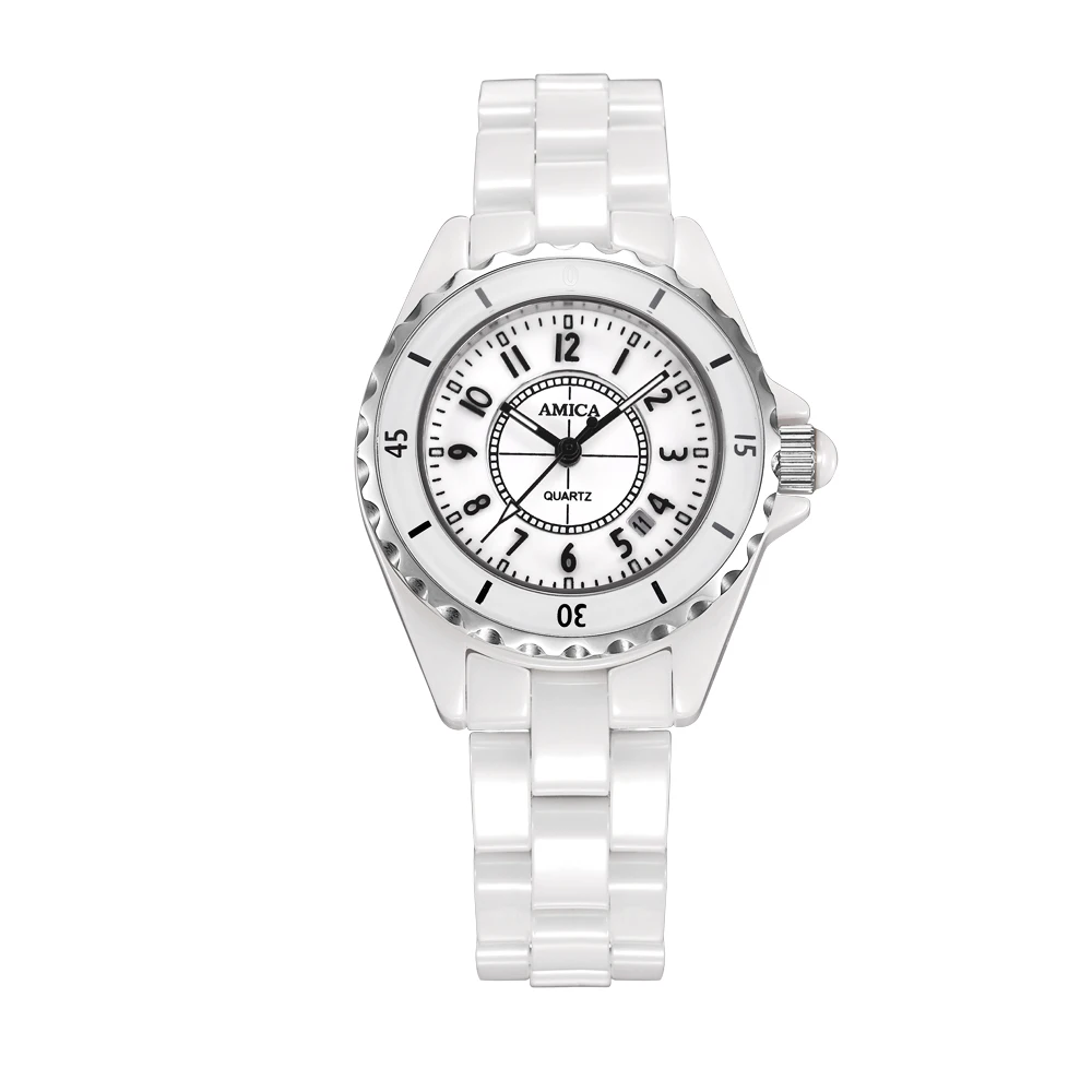 

Amica Women's D-Ceramics Quartz Sapphire Silver Tone Stainless Steel Surface Crystal Ceramic Watchband Wrist Watches A5-13