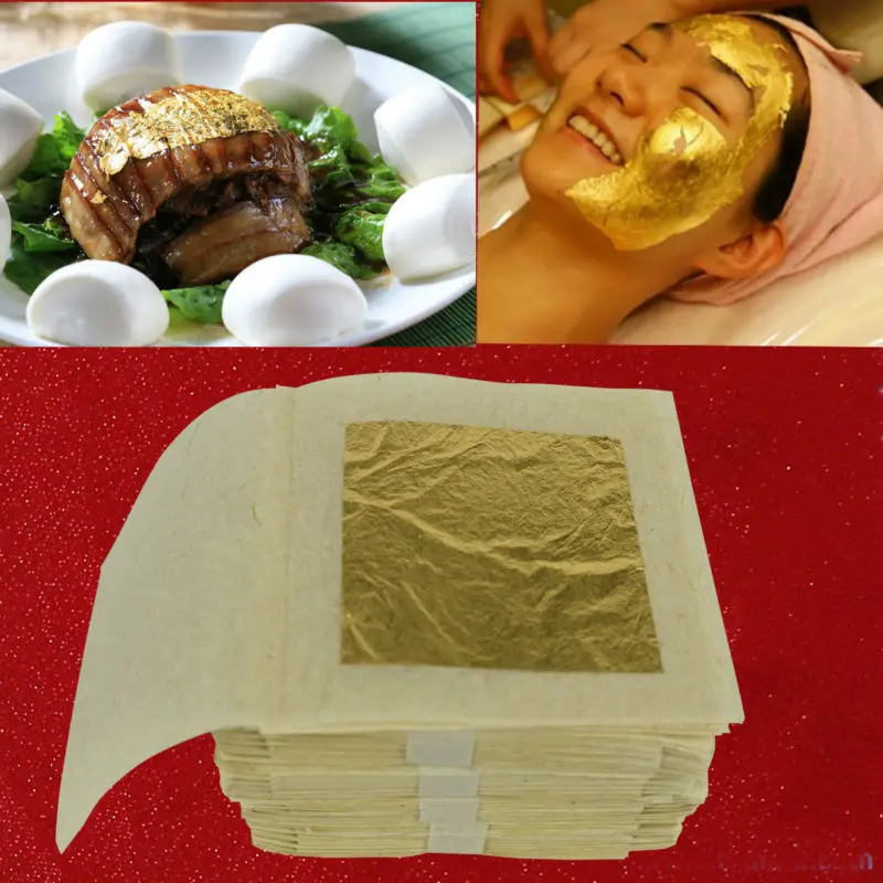 

100 sheets 2.5 X 2.5cm 99.99% pure genuine gold leaf foil sheet For face Beauty and so on