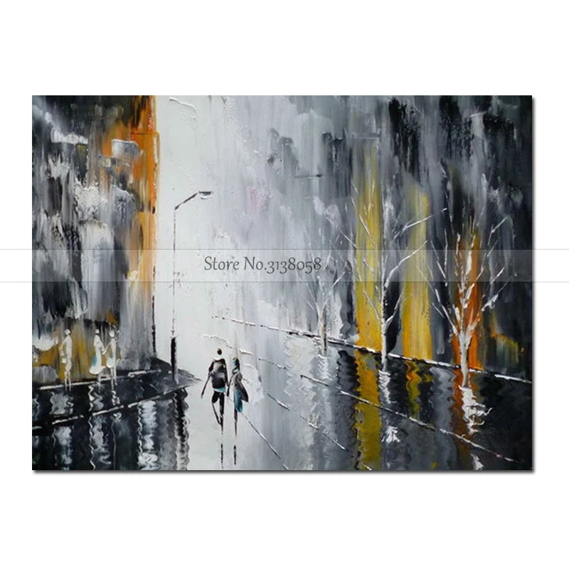 

Best Artist Hand Painted Classic Modern White and Black Color Street Landscape Lover Oil Painting on Canvas Handmade Wall Art
