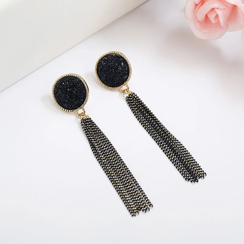 Винтажные женские модные длинные серьги с кисточками, геометрические круглые серьги-подвески, ювелирные аксессуары, опт - Окраска металла: black