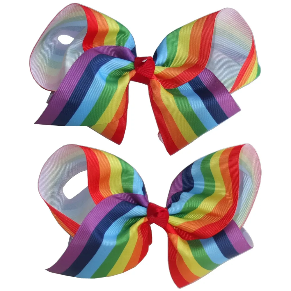 2 PCS 8 inch Rainbow Hair bow Hair clips Hairgrip Boutique Large Hair