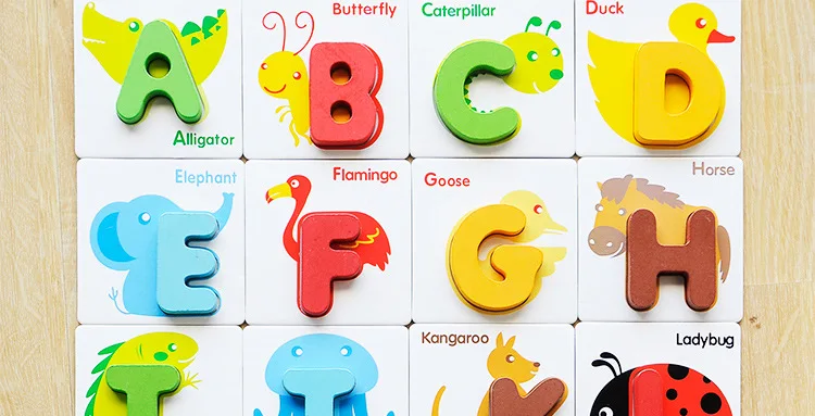 Распознавание обучения игрушки головоломки Дети просветить карты деревянная игрушка буквы познание раннее образование английский