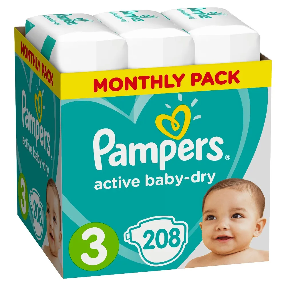 Подгузники Pampers Active Baby-Dry 6-10 кг, 3 размер, 208 шт