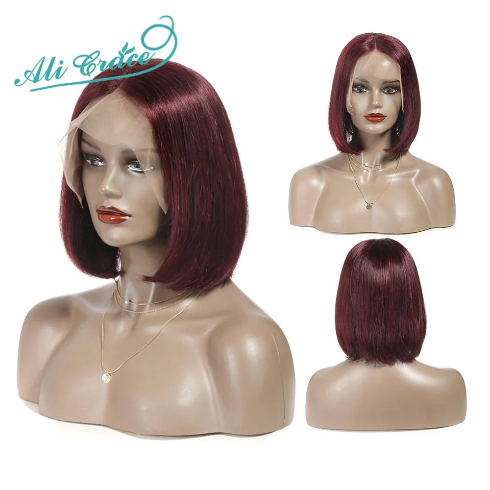Али Grace короткие Блант Cut боб парик для черный Для женщин 613 боб парик бразильский Волосы remy короткие Синтетические волосы на кружеве человеческих волос парики - Цвет: # 99J