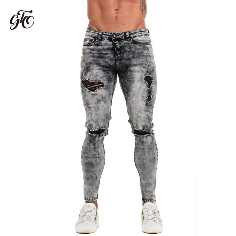 Gingtto Pants Men Skinny Jeans Men Grey Distressed Denim Ripped Stretchy Jeans Fashion Brand Stonewashed Big Size 28-36 zm70