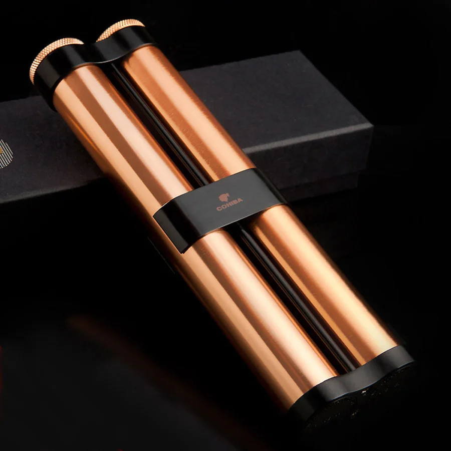 COHIBA Gadget Rose Gold Cigar Hydrating Tube Case Holder 2 Tubes With