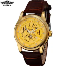 WINNER luxury brand men fashion sports mechanical watches leather band men s skeleton rhinestone automatic wristwatches