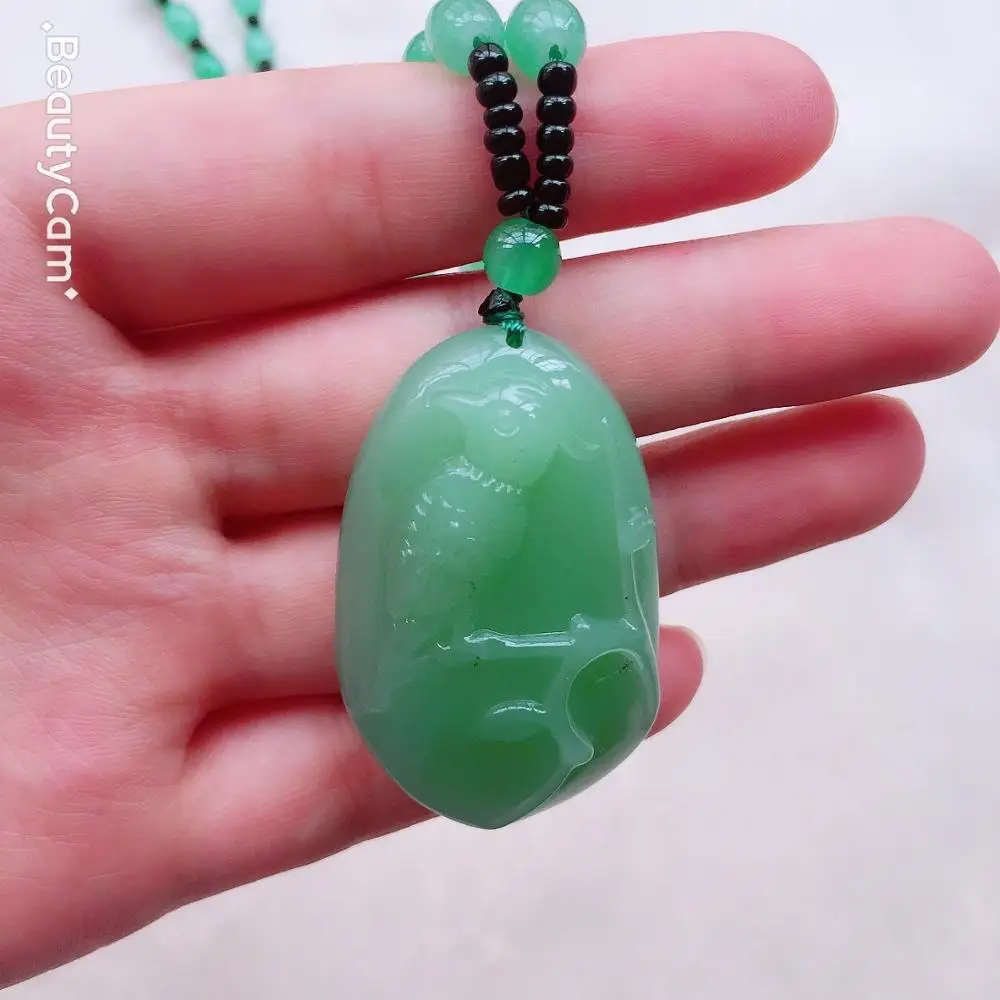 

Green Carving Column Necklaces Natural Heal Reiki Crystal Pendant Stone Pendant Bead Chain Chains Necklace Women Fashion Jewelry
