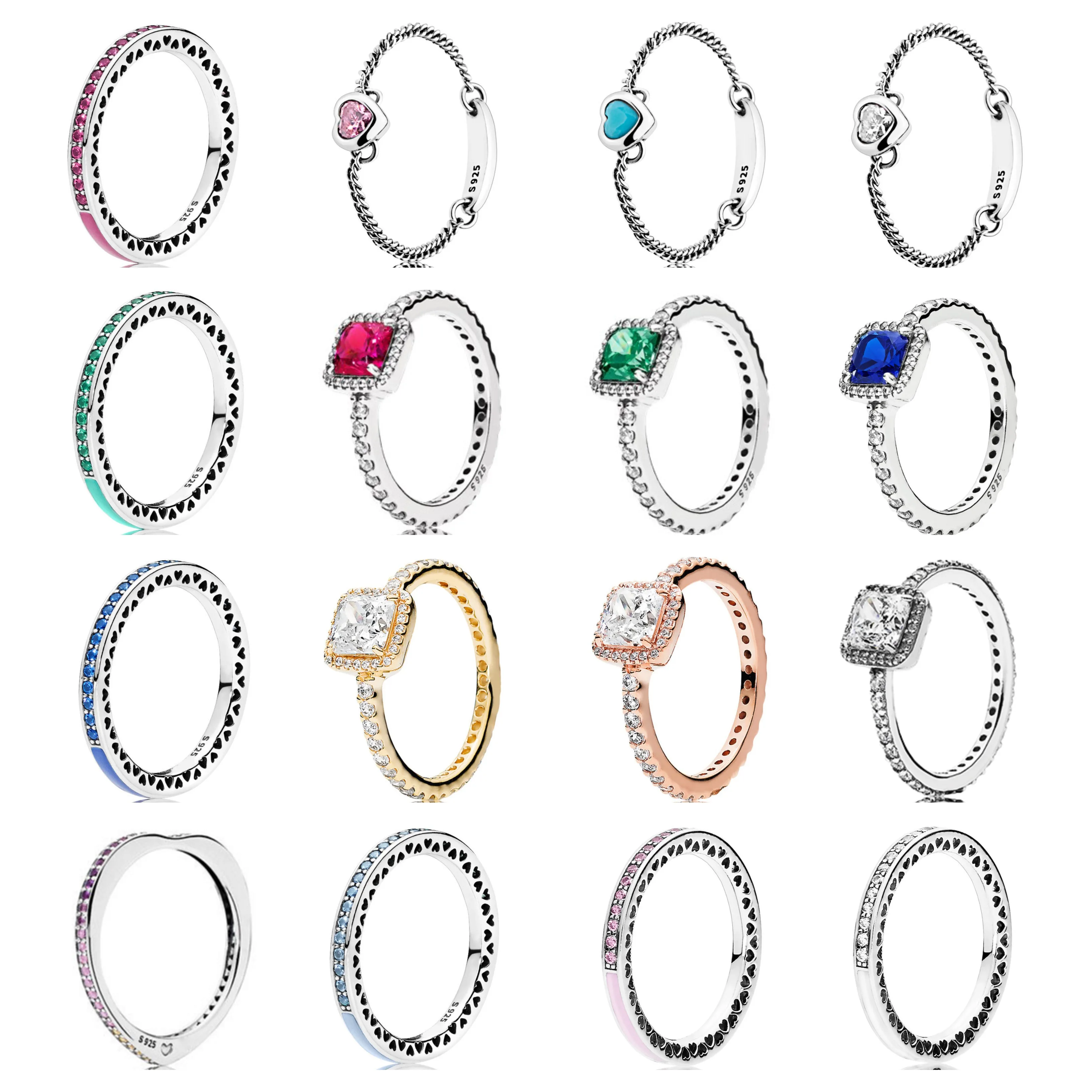 

Authentic 925 Sterling Silver Oriental Blue Pink Heart Ring Fashion Logo Ring Fit Europe Pandora Charm Bracelet Jewelry DIY Gift