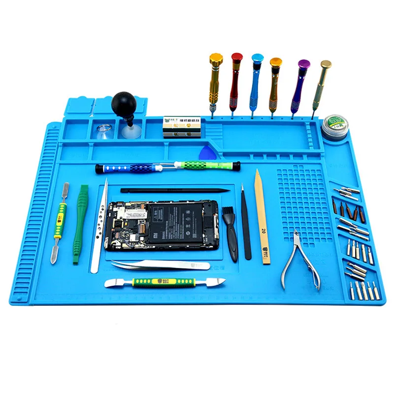 KKmoon 13.4 9.1 inch Silicone Heat Insulation Soldering Iron Maintenance Mat Electronics Disassembly BGA Soldering Repair Platform Pad with Ruler Screw Notches