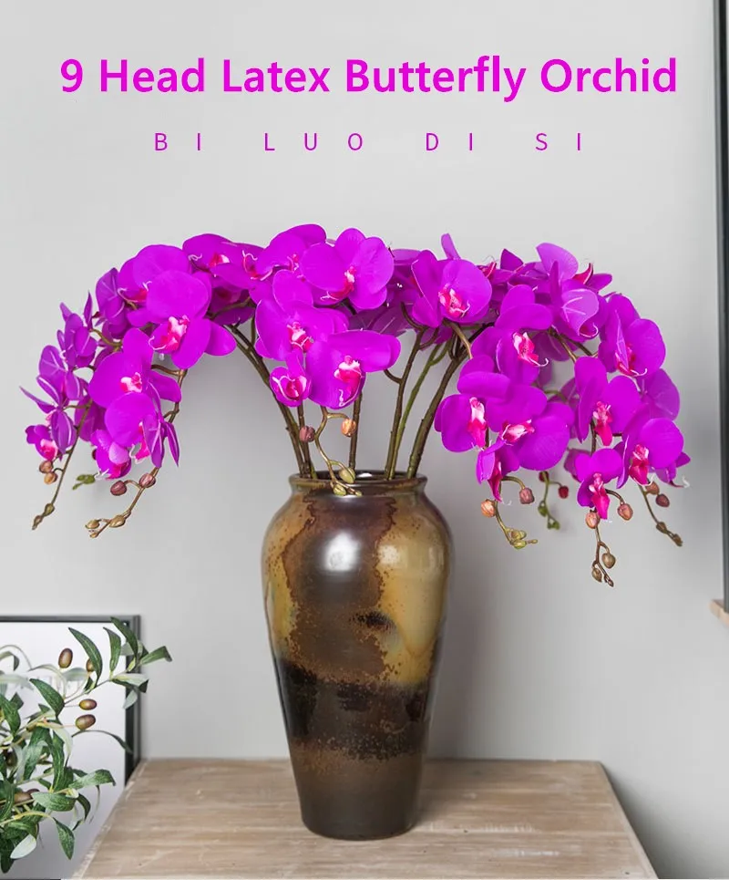 108 см 9 голов латексная бабочка Орхидея искусственный цветок Свадебные цветы искусственные цветы украшение дома пол Флорес