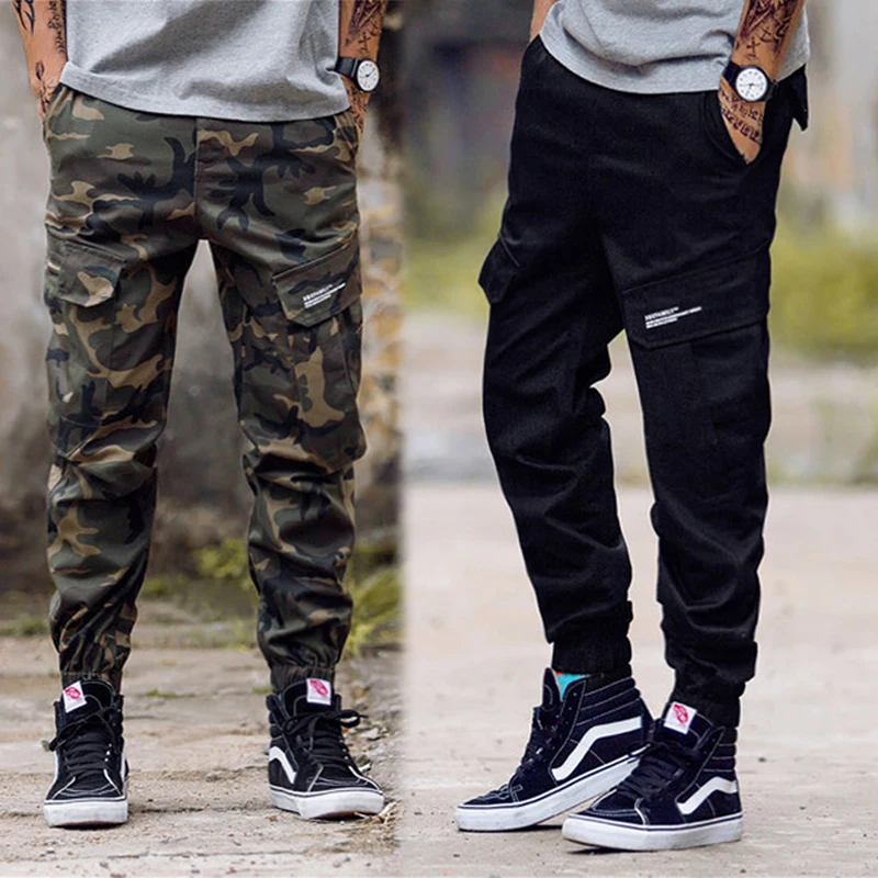 

Fashion Military Cargo Pants Men High Street Cotton Jogger Pants Ankle Banded Casual Trousers Men's Pants Camouflage Black MY031