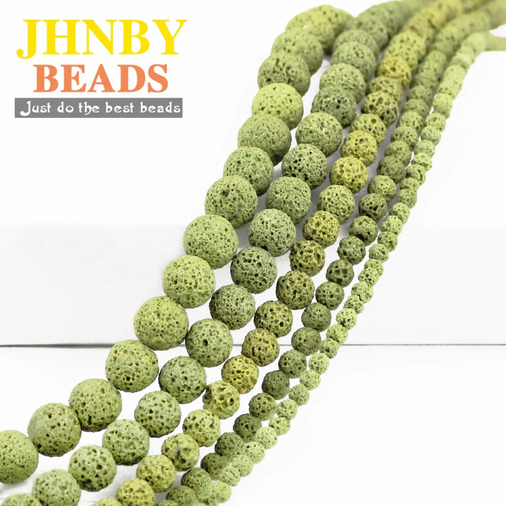

JHNBY AAA Natural Olive Green Lava Stone Beads 4-12MM Volcanic Rock Round Loose Bead for Jewelry Bracelet Making DIY Accessories