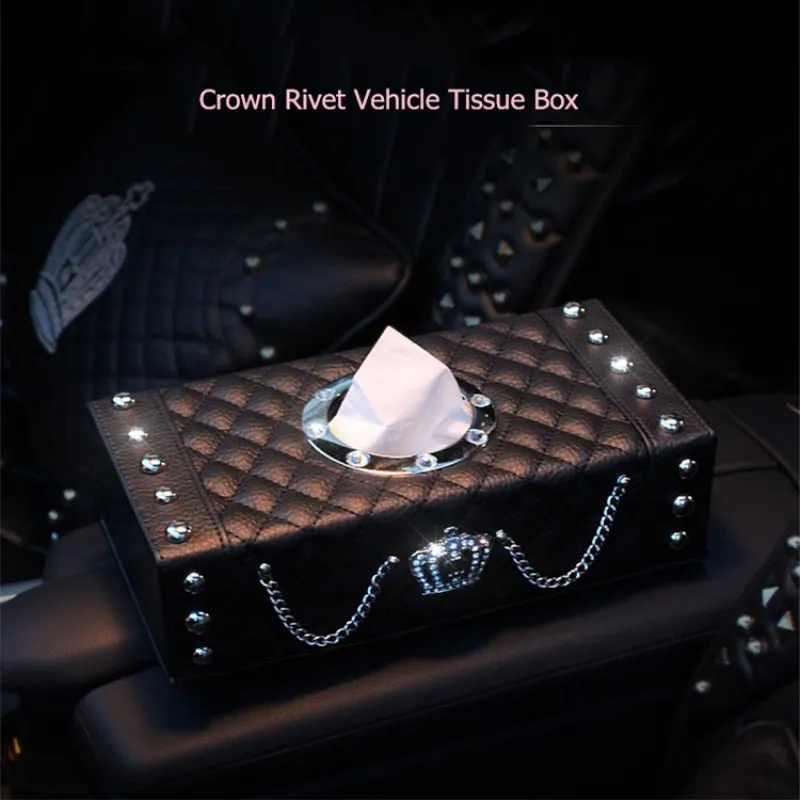 Fancy Diamonds Rivet Vehicle Tissue box luxury car accessories , to