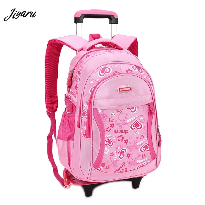 

School Bags with 2 Wheels for Students Children Girls School Backpacks Removable Primary Middle School Children Books Bags