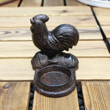 

American Country Accents Antique Rustic Walking Rooster Design Cast Iron Small Tea Light Candle Holder