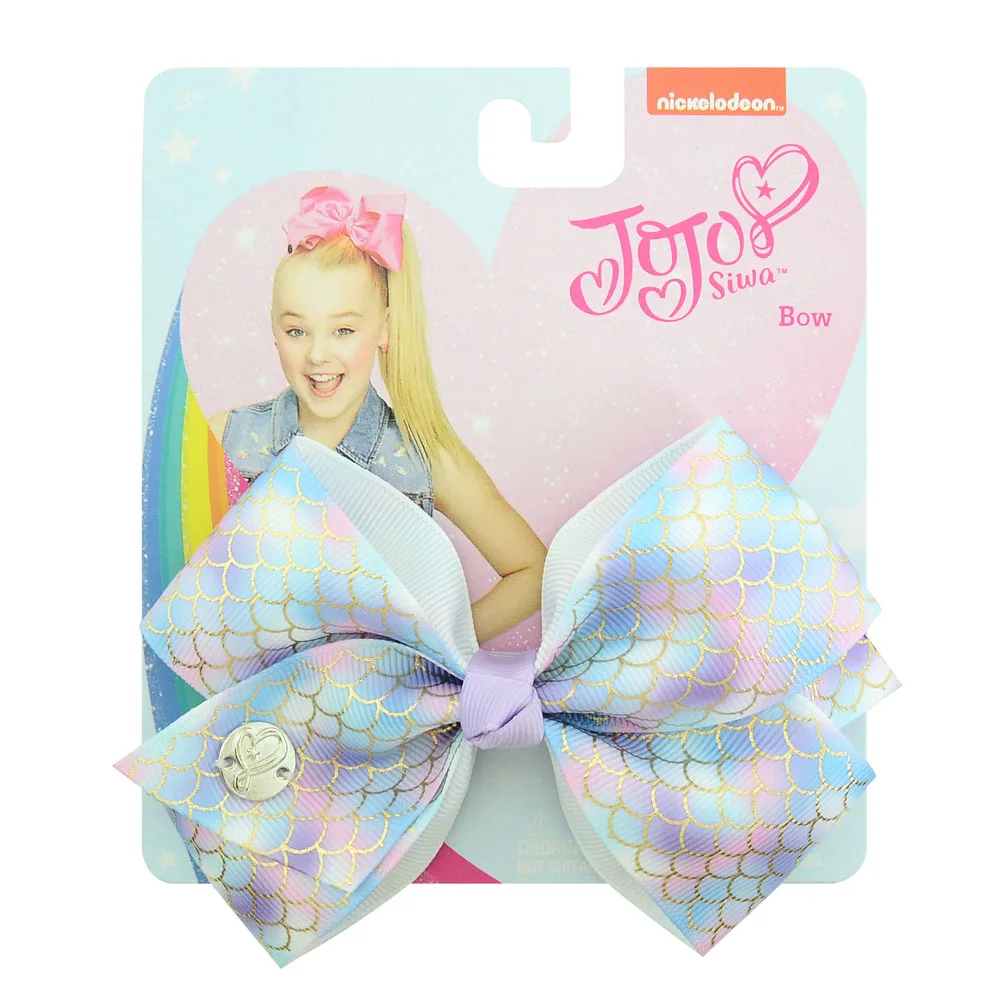 

1 Pcs 5"jojo clip Multicolor Mermaid Unicorn Rainbow Plaid Print ribbon bow Flower Bow with Hair clip Girls present 892-J