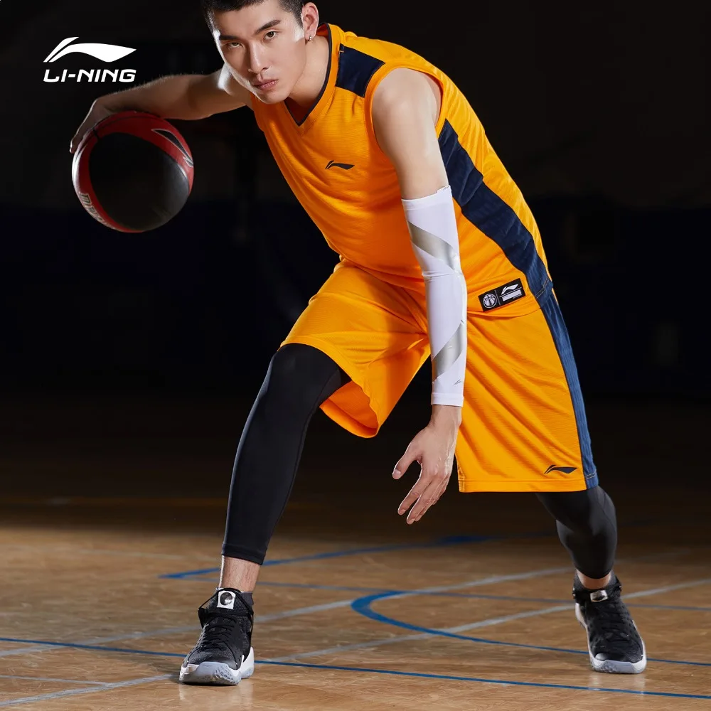 Li-Ning, мужские баскетбольные костюмы для соревнований, 2 штуки, полиэстер, дышащий жилет+ шорты, подкладка, спортивные комплекты, AATP001 CJFM19