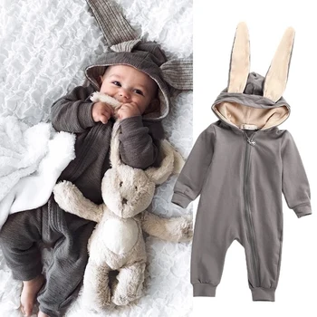 

2019 New Infant Baby Boy Girl 3D Ear Cotton Romper Jumpsuit Babies Cute Rabbit Ear Hooded Rompers Outfits Autumn Winter Clothing