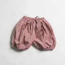 Новинка года, повседневные стильные клетчатые шорты детские штаны для маленьких мальчиков и девочек шаровары с бантом и поясом, детские летние милые трусики