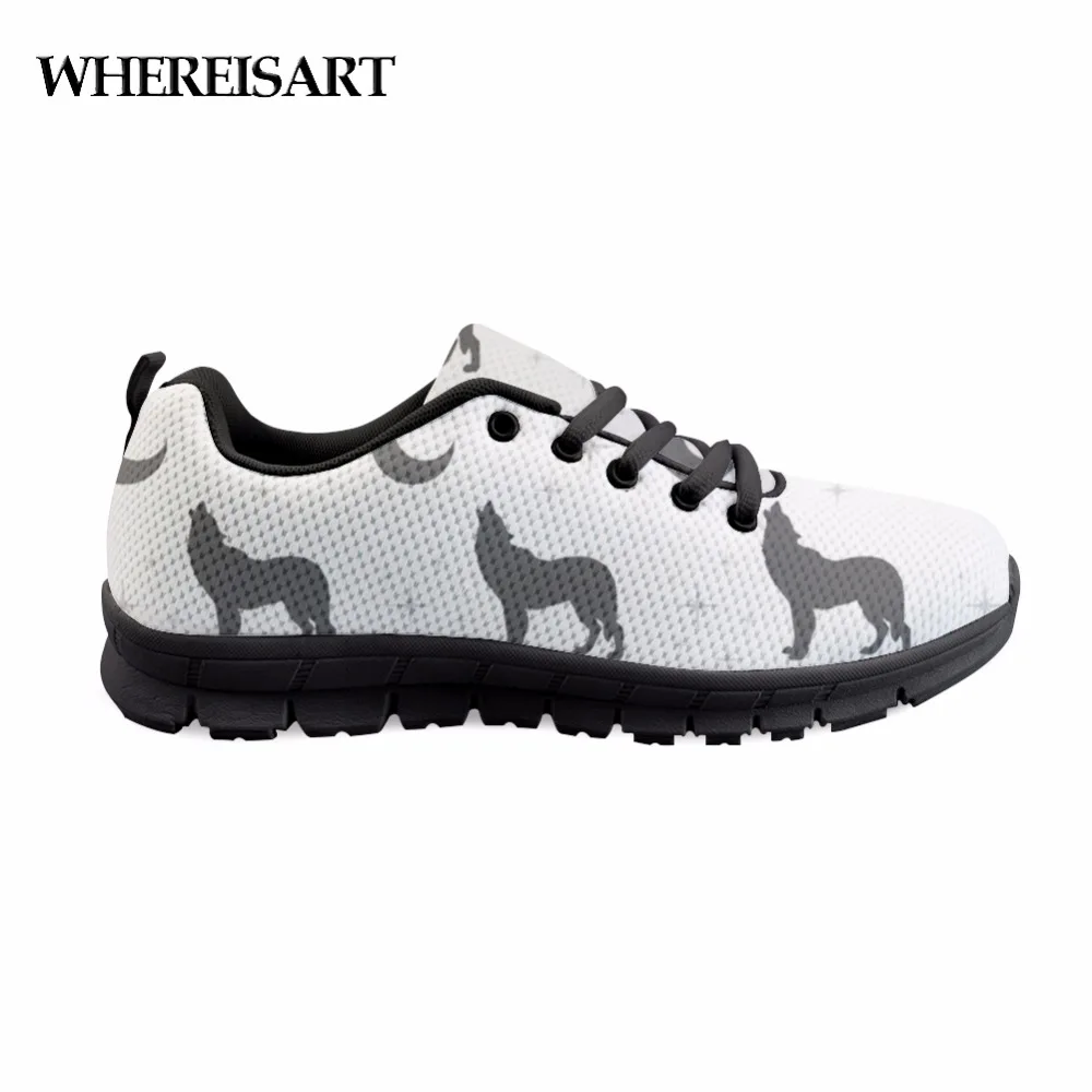 

WHEREISART Custom Shoes Gray Wolf Tenis Shoes For Men White Sneakers Flats Light Soft Air Mesh Shoes Men Sapatos Masculino