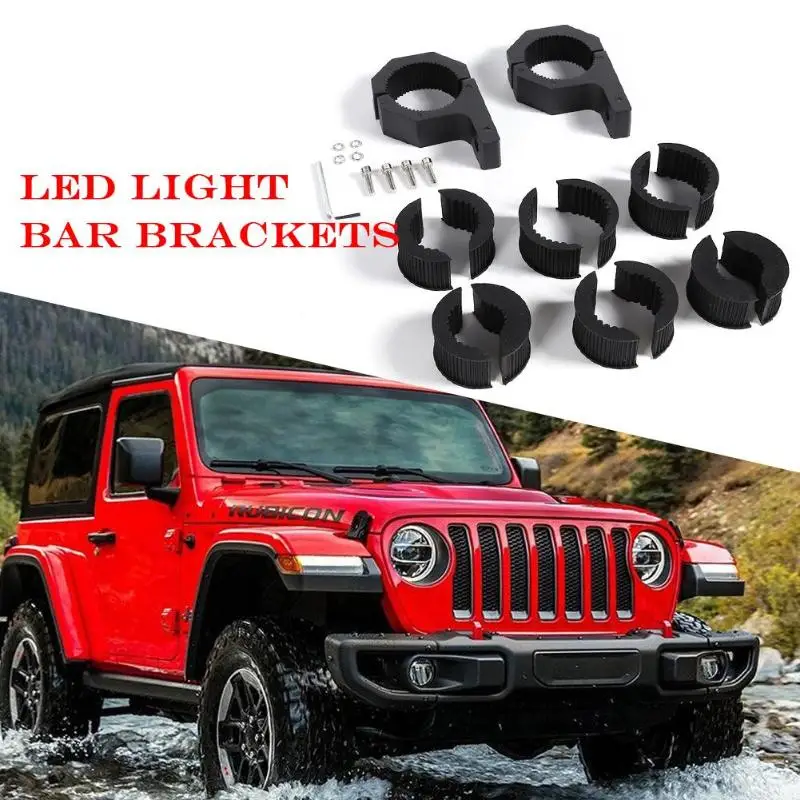 2pcs Mount Brackets LED Offroad Work Light Tube Clamp Roof Roll Cage Holder