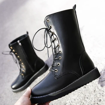 

Nice New Fashion Women Rain Boots , Lady's Autumn Elegant Formal Lace Up Boots Ladies Platform Flat Heels Winter Shoes Women