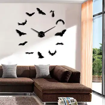 

1Piece DIY Vampire Bats Wall Clock Modern Design Home Decor Frameless Giant Mirror Effect Wall Sticker Frameless Halloween Decor
