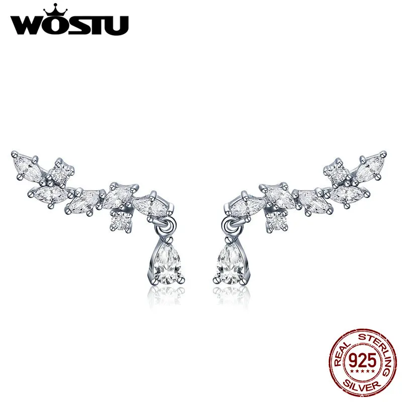 WOSTU Высокое качество 925 пробы серебряные ослепительные прозрачные CZ серьги-гвоздики для женщин оригинальные модные ювелирные изделия подарок CQE385