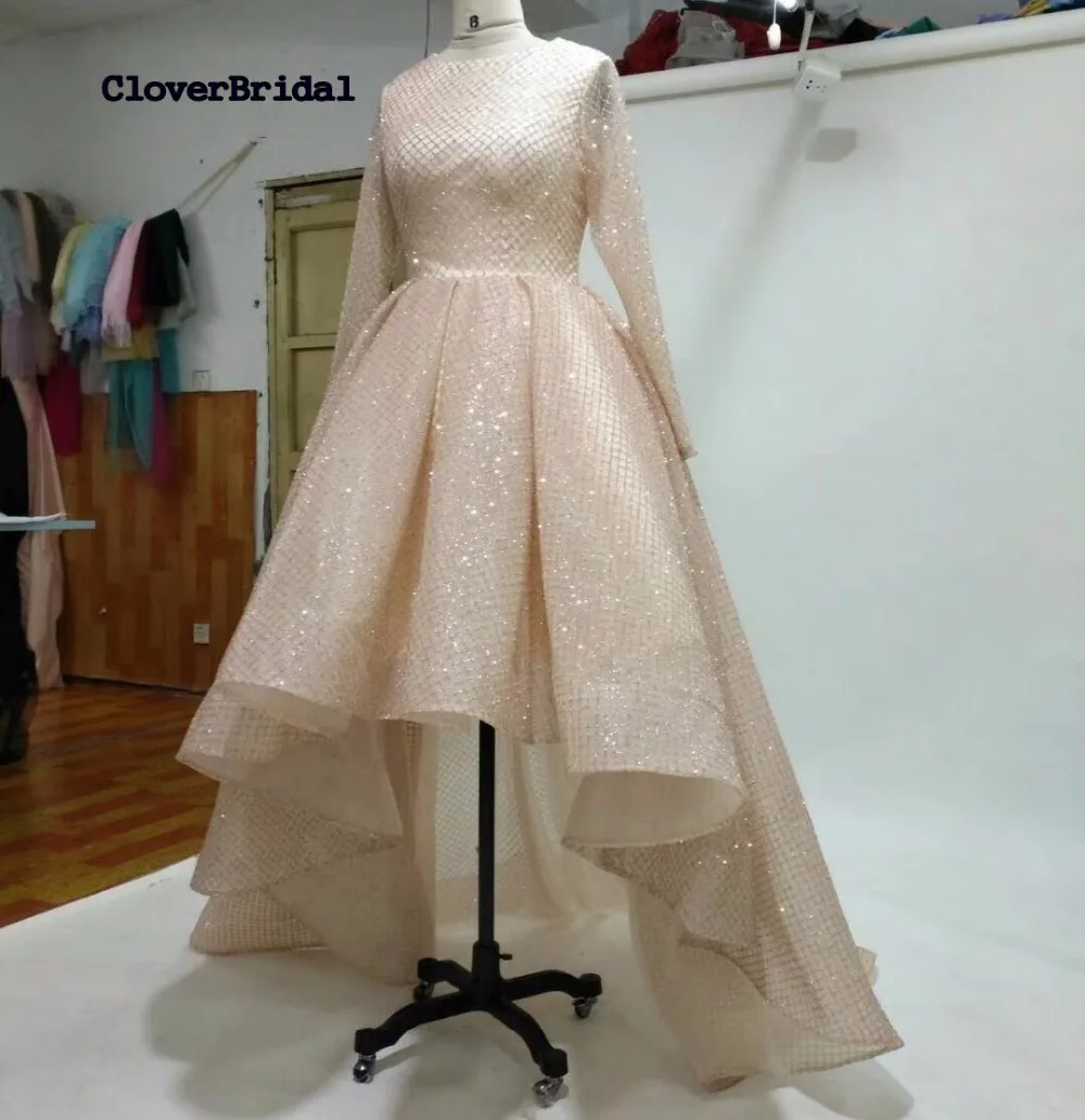 CloverBridal реальные фотографии модное Золотое свадебное платье со шлейфом и круглым вырезом короткое спереди длинное сзади на молнии сзади vestido de noiva