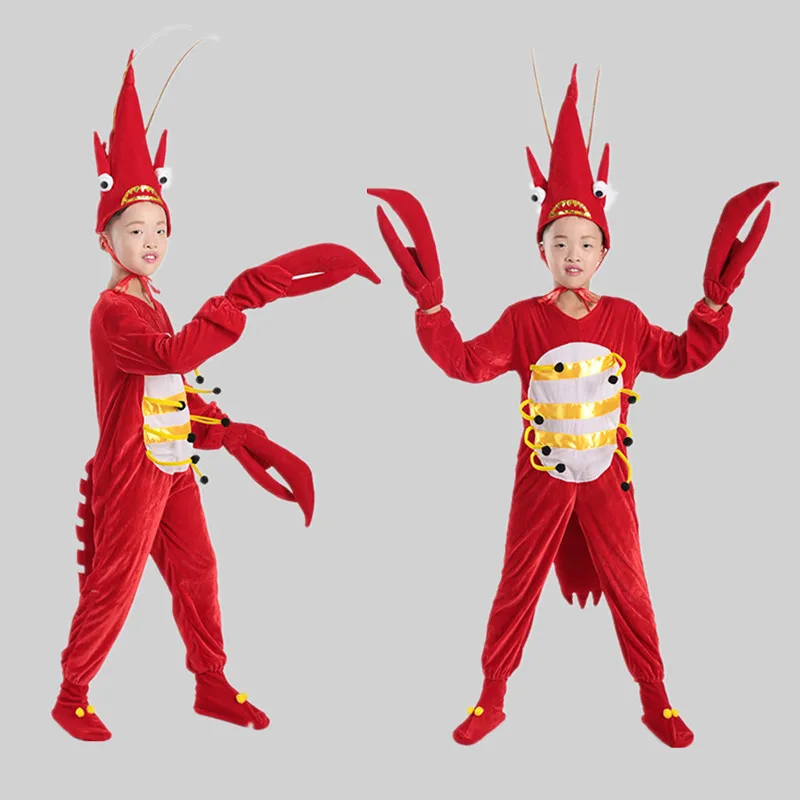 Детский карнававечерние льный костюм на Хэллоуин для взрослых, костюм красного краба, костюм омара, Забавная детская одежда с изображением животных, комбинезон для мальчиков и девочек - Цвет: lobster 1