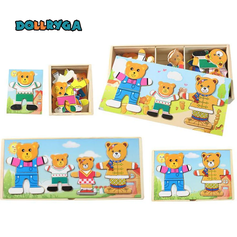 3D DIY Wooden Solid Match Plate Blocks Set Early Childhood Educational Cartoon Costumes Kindergarten Toys Gifts For Kid DOLLRYGA