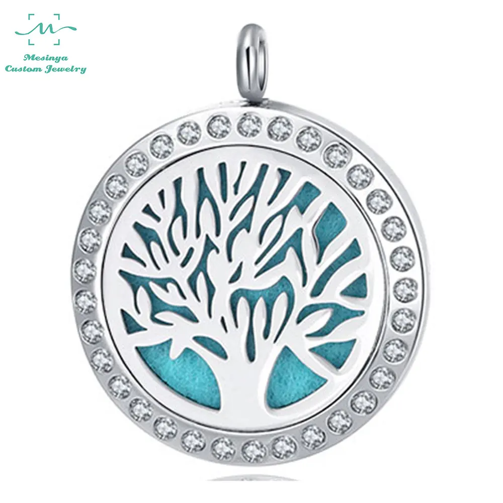 Tree of Life Aromatherapy 25mm Mesinya 1 316L s.steel Essential Oils Diffuser Locket Necklace