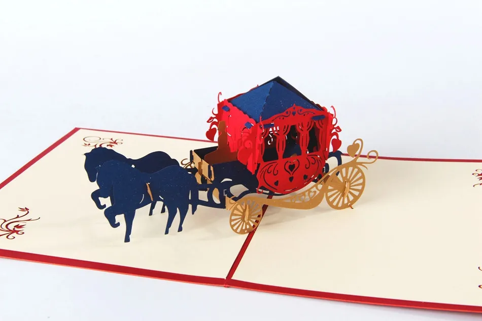 Свадебные lnvitations любовь карета 3D лазерная резка бумаги поздравление всплывающая карта «kirigami» Пользовательские Открытки пожелания подарки CD006