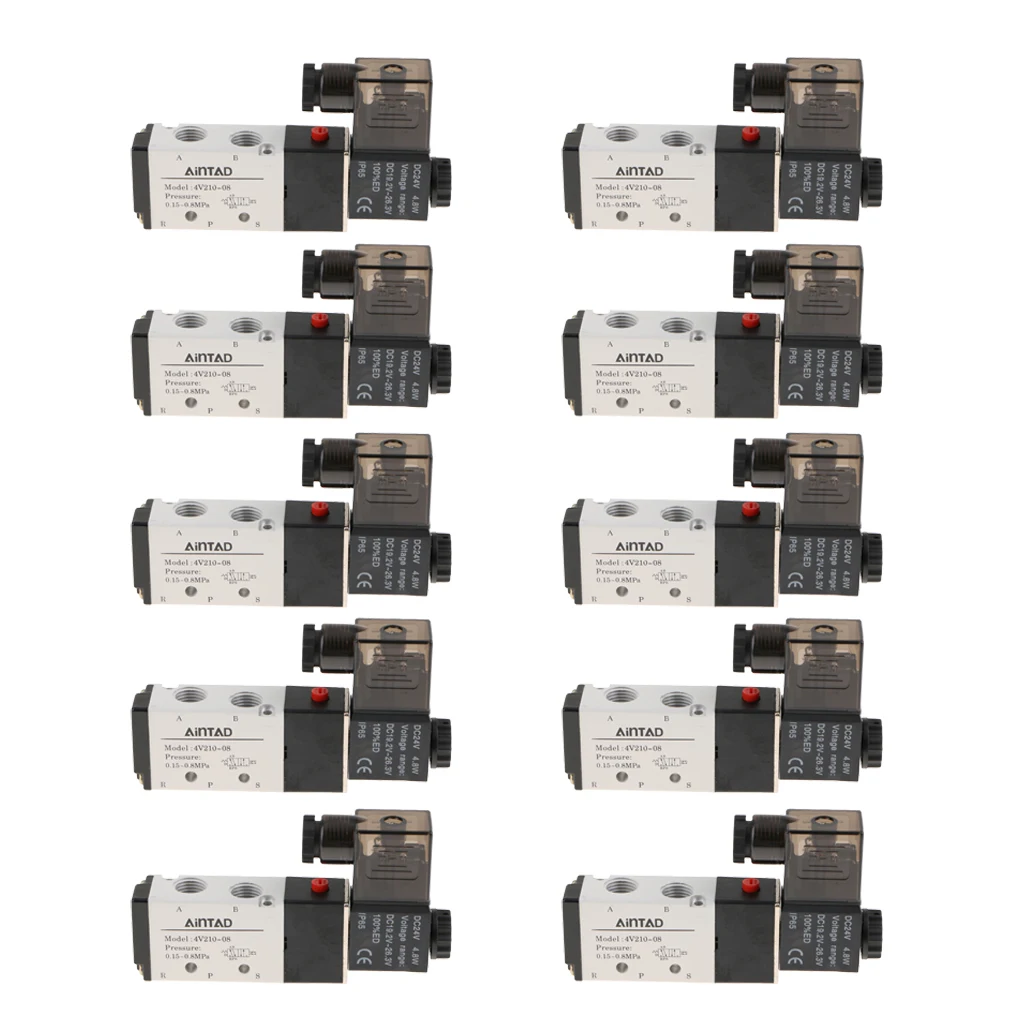 10pcs/lot 4V210-08 Solenoid Valve 5 Way 2 Position Pneumatic Air-Operated 1/4 BSPT 24V