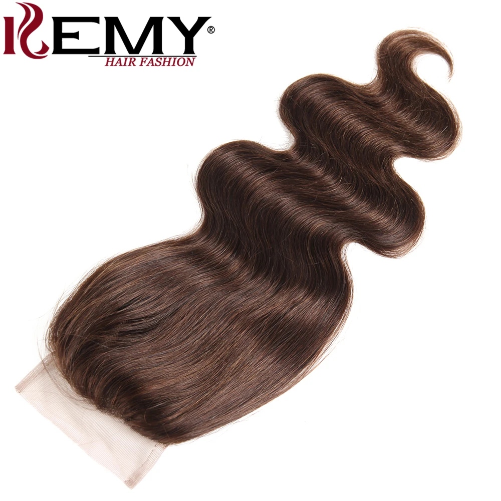 KEMY HAIR Pre-Colored Brazilian Body Wave Human Hair Bundles With Closure 4*4 Medium Brown 4# Non-Remy Human Hair Weaves 4 PCS KEMY HAIR Pre-Colored Brazilian Body Wave Human Hair Bundles With Closure 4*4 Medium Brown 4# Non-Remy Human Hair Weaves 4 PCS