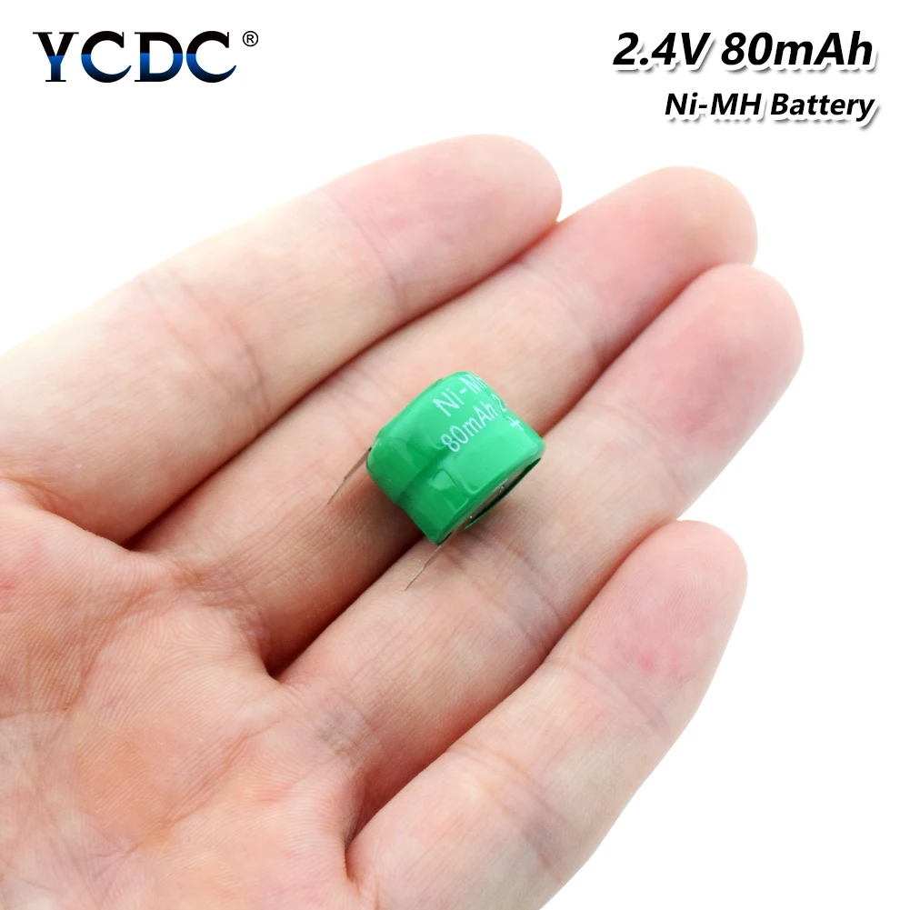 YCDC 2,4 вольт 80 мАч перезаряжаемая Кнопочная батарея Ni-MH Li-Po литиевая литий-полимерная батарея с паяльными штырьками для часов