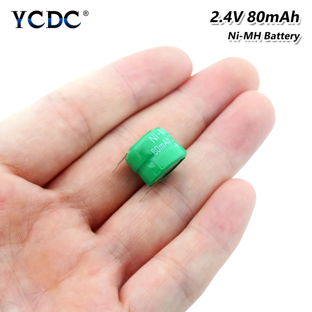 

YCDC 2.4 Volt 80mAh Rechargeable Button Battery Ni-MH Li-Po Lithium Li-polymer Bateria Batteries With Soldering Pins for watch
